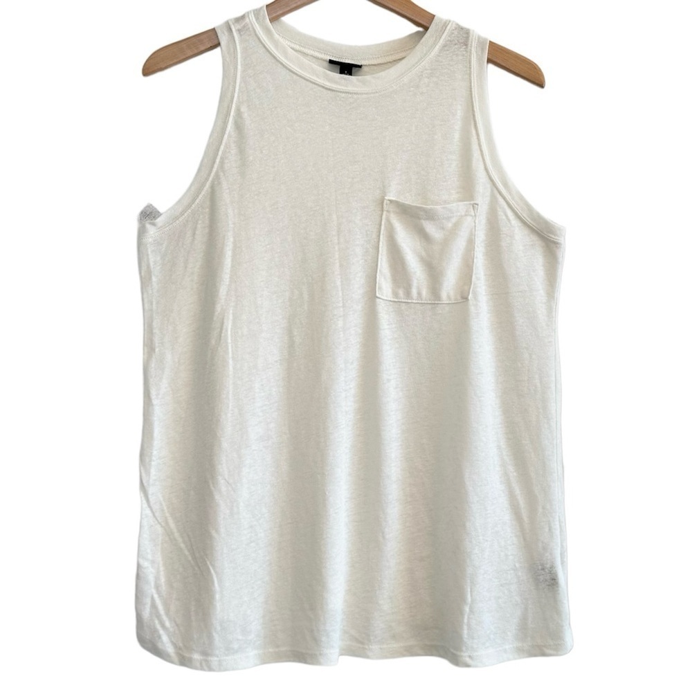 🌈 6/$60, Torrid Linen Blend Tank Top, Front Pocket, White, Size 1X